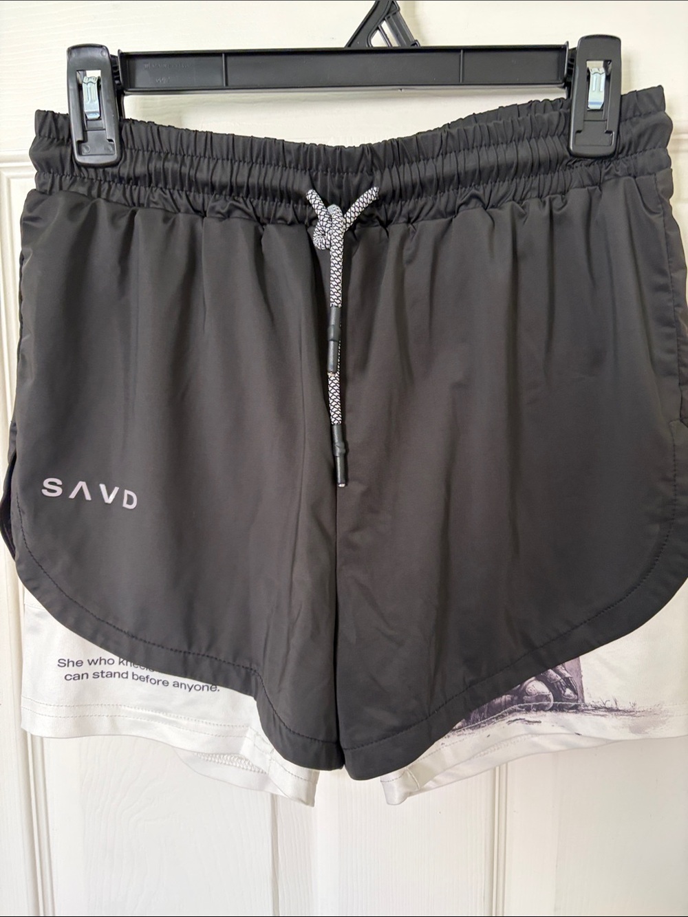 Savd Women's Black Athletic Shorts with White Inner Liner Spiritual